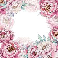 Delicate pink peonies in watercolor style create a beautiful border, inviting creativity and elegance for invitations or decor use. vector