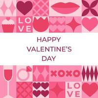 Square greeting card with pink elements and geometric shapes. Template for Valentine holiday design vector