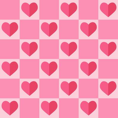 Geometric Seamless pattern with simple pink hearts and squares. Template for Valentine holiday design