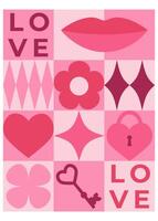 Greeting card with pink elements and geometric shapes. Template for Valentine holiday design vector