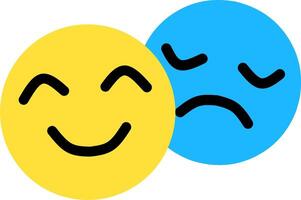 Two face of bipolar. Smile one and sad one. Yellow and blue. Fit for ppsychological and mental health issue. vector