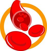 Blood vessel with erythrocytes flowing in it. Orange color circle bacground. Perfect for health explanation vector