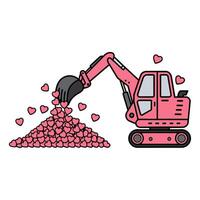 Excavator Loading Hearts Illustration vector