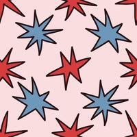 Abstract quirky Stars Pattern. Wrapping, packaging in flat style. Blue and pink. Suitable for gift wrap, greeting card, textile design, fabric. vector