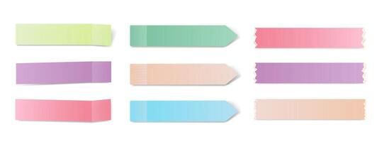 a set of realistic narrow stickers for notes, rectangular bright multi-colored adhesive stickers vector