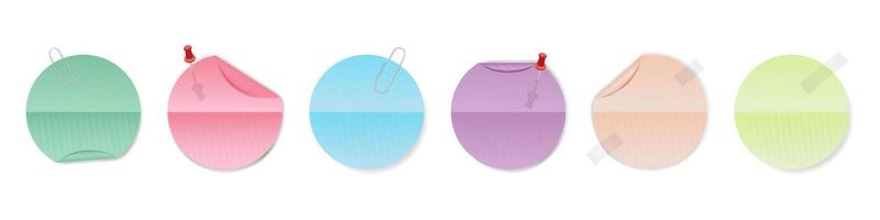 set of realistic pastel stickers for notes, round bright multi-colored adhesive stickers vector