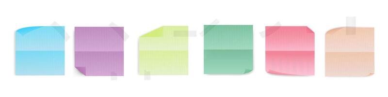 set of realistic pastel stickers for notes, square bright multi-colored adhesive stickers vector