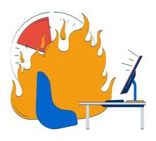 Office workplace with burning clock 2D doodle object. Deadline term ending. Corporate business tasks cartoon element flat clipart isolated on white background. Hand drawn illustration vector