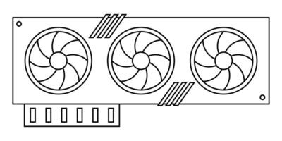 GPU line icon. Modern Graphic Processing Unit with three fans. illustration isolated on white vector