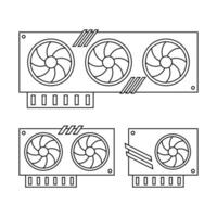 GPU line icon set. Modern Graphics Processing Unit with three fans, two fans and one fans. illustration isolated on white background. vector