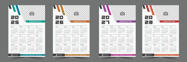 2025, 2026, 2027, 2028 Calendar Design Pack Template. set of one page calendar design with geometric shape vector