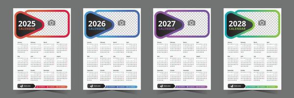 one page calendar design template for 2025, 2026, 2027, 2028 with gradient style vector
