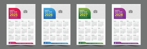 creative calendar layout 2025, 2026, 2027, 2028 design. set of calendar design with gradient style vector