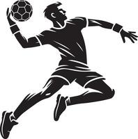 Handball Player Action Silhouette in Black and White vector