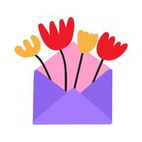 Envelope with flowers inside. illustration on white background. vector