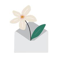 Open envelope with flower inside. Illustration on white background. design. vector