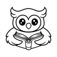 fun cute owl reading book cartoon character isolated drawing line style sketch classic vintage design illustration vector