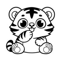 fun cute baby sitting tiger cartoon character isolated drawing line style sketch classic vintage design illustration vector