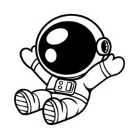 fun happy sitting astronaut cartoon character isolated drawing line style sketch classic vintage design illustration vector