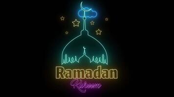 Ramadan Kareem neon sticker with mosque and moon video