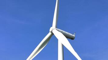 Panoramic view of large wind farm with multiple wind turbines scattered across a lush agricultural landscape, highlighting renewable energy production, sustainability, video