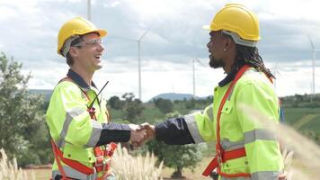 At the site engineers assess machinery to support sustainable energy practices video