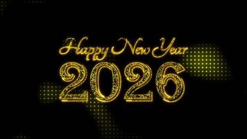 Happy New Year 2026 greeting text with particles luxury animation, gold text animation with halftone backgound video