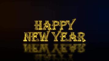 Happy New Year greeting text with particles luxury animation, gold text animation with reflection video