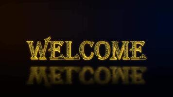 Welcome greeting text with particles luxury animation, gold text animation with reflection video