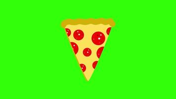 animation of pizza slice with sausage isolated on green screen background video