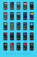 Set of illustrations of International dialing country codes and flags of the countries of Australia and Oceania vector