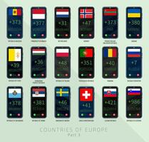 Set of illustrations of international dialing country codes and flags of the European Union countries. Part 3 vector