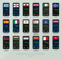 Set of illustrations of international dialing country codes and flags of the European Union countries. Part 2 vector