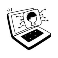 Icon of a laptop computer with a person head on the screen, representing digital identity vector