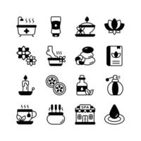 This set of premium icons represents various elements of a spa and wellness experience.. vector