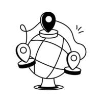 A globe with multiple location pins attached, meta location design vector