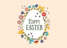 Easter background with flowers and shape of Easter egg in the middle. vector