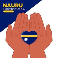 Nauru Independence Day January 31th. Nauru national flag heart in cupped hands. Template background design vector