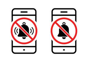 Bell with forbidden sign on phone screen icon. Turn notification off symbol vector