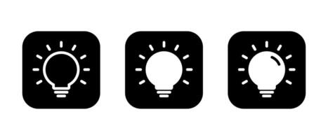 Light bulb icon set on black square. Electric lamp, idea, innovation, solution sign symbol vector
