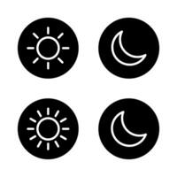 Sun and moon outline icon on black circle. Day and night weather forecast sign symbol vector