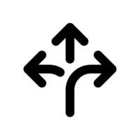 Three way direction arrow icon on rounded corner. Triple arrows sign symbol vector