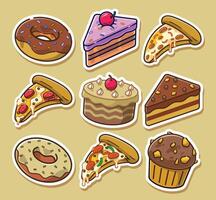 a Set of Sticker of All Bakery Items Including Pizza. vector