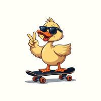 Duck with Sunglasses on Skateboard Illustration vector