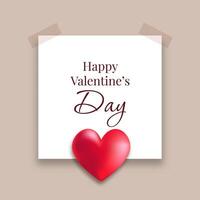 Valentines Day background with sticky note and heart design vector