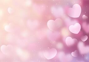 Pastel pink Valentines Day background with heart shaped bokeh lights vector