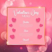 Valentines Day menu design with bokeh lights and hearts design vector