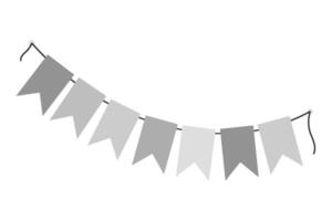 Abstract Pennant garland on string in grayscale. Black Day Party monochrome design element concept. Isolated illustration Thematic cards, posting, blogging or web promo banner, label, price tag vector