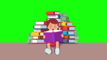 Small Child Hold Open Book And Read On Greenscreen Background 2D Cartoon Animation video