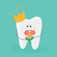 health whitening tooth to show solidity tooth with shining effect and a happy face with flowers. illustration vector